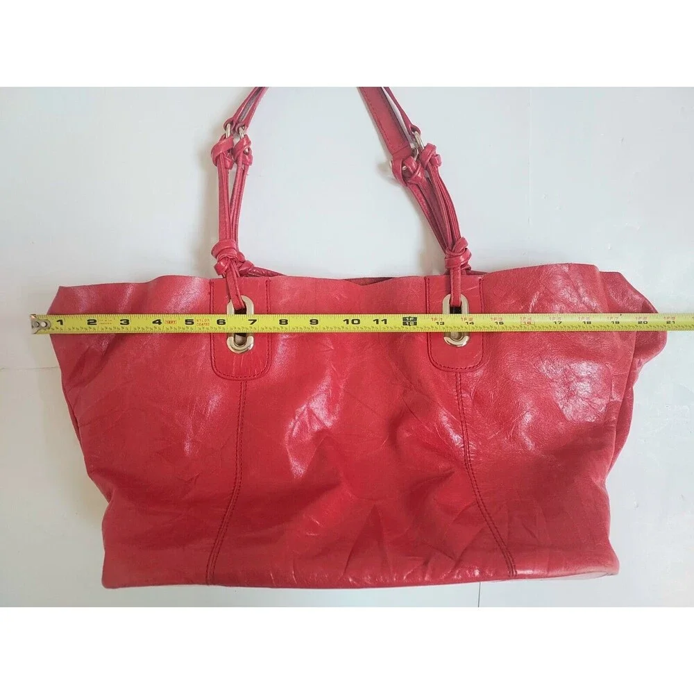 Vintage Shiny Red Leather Shoulder Bag W/ Removable Cloth Lining & Change Purse